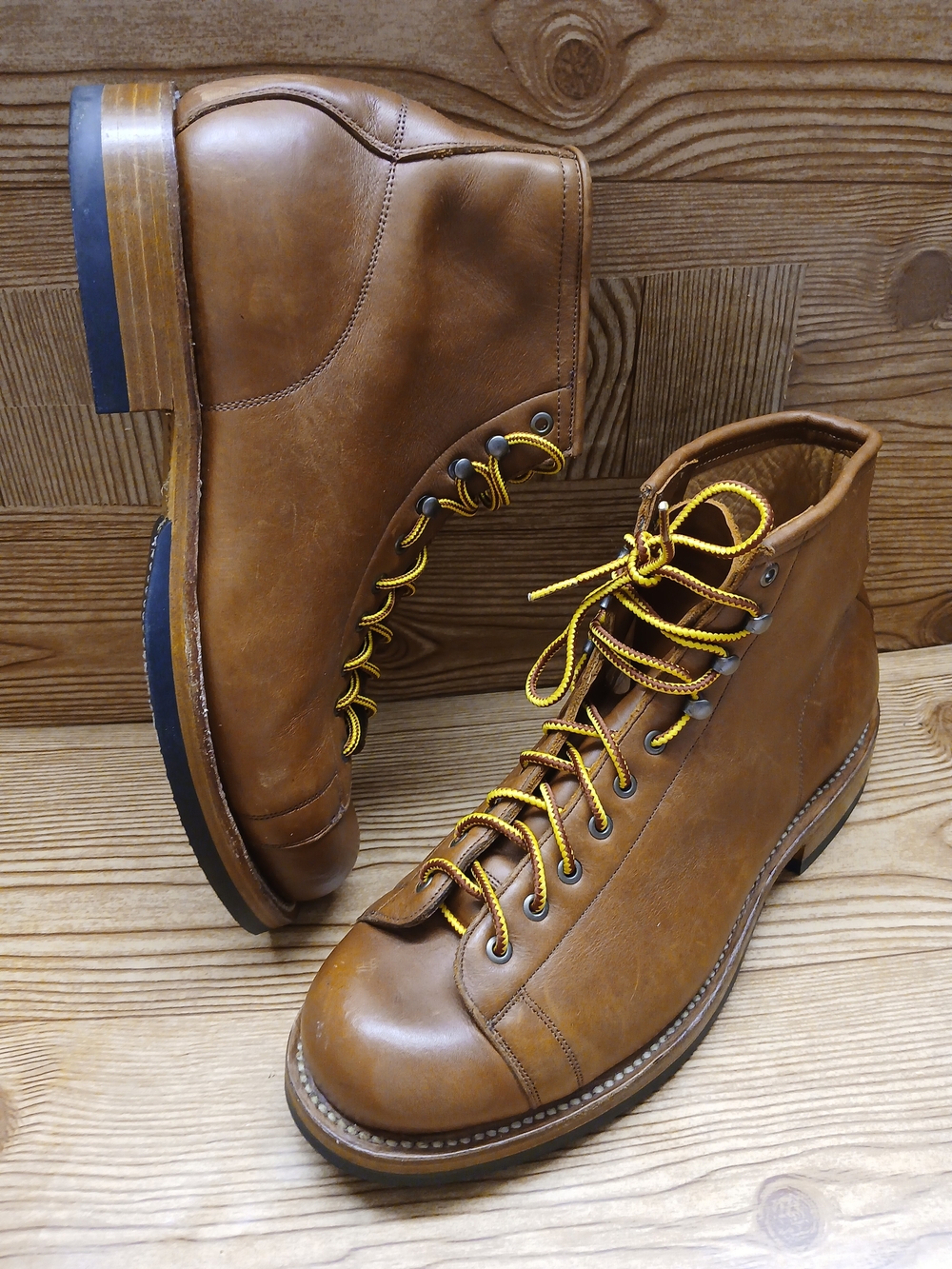 Unmarked Goodyear Leather Welt Lace-Up Boots with Yellow Accents Size 12 - Picture 9 of 16